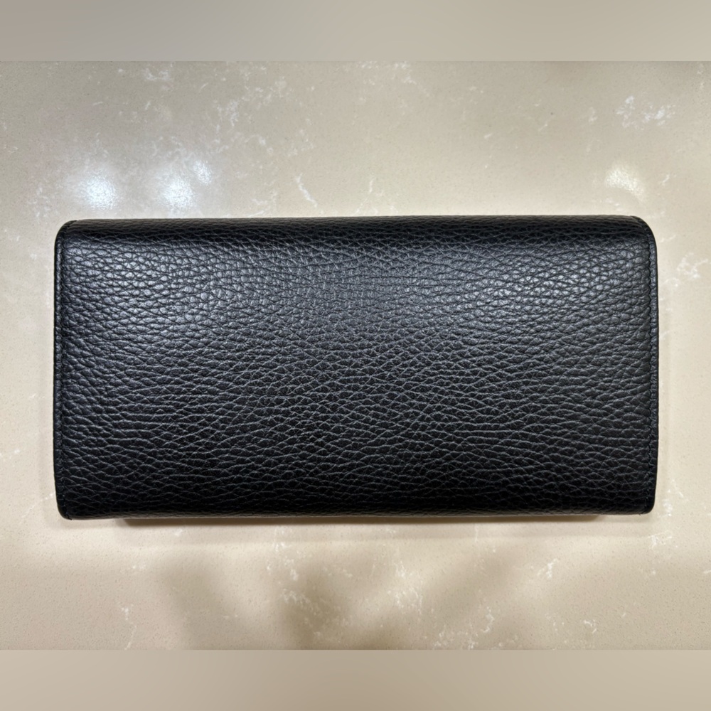 Gucci Black Leather Wallet with Gold bow Accents - Picture 2 of 16